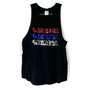 PINK Victoria's Secret | Black Sequin America Muscle Tee S